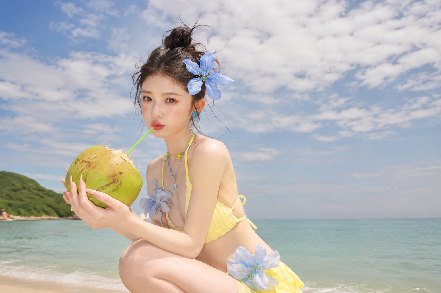 피부 상태를 확인하는 여성과 메디컬뷰티 클리닉을 배경으로 한 시술 안전 콘셉트 이미지
