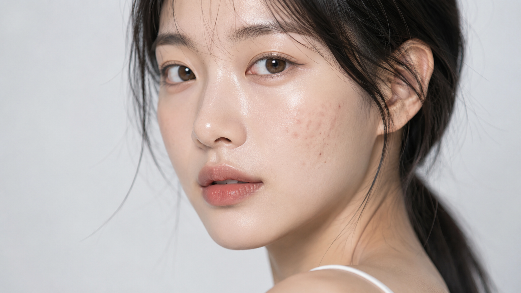 피부과 전문의가 환자의 피부 흉터 상태를 상담하며 회복 과정을 확인하는 메디컬 뷰티 이미지
