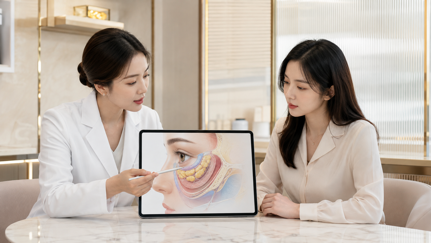 하안검수술 상담에서 확인해야 할 부분에 대해 설명을 듣는 이미지