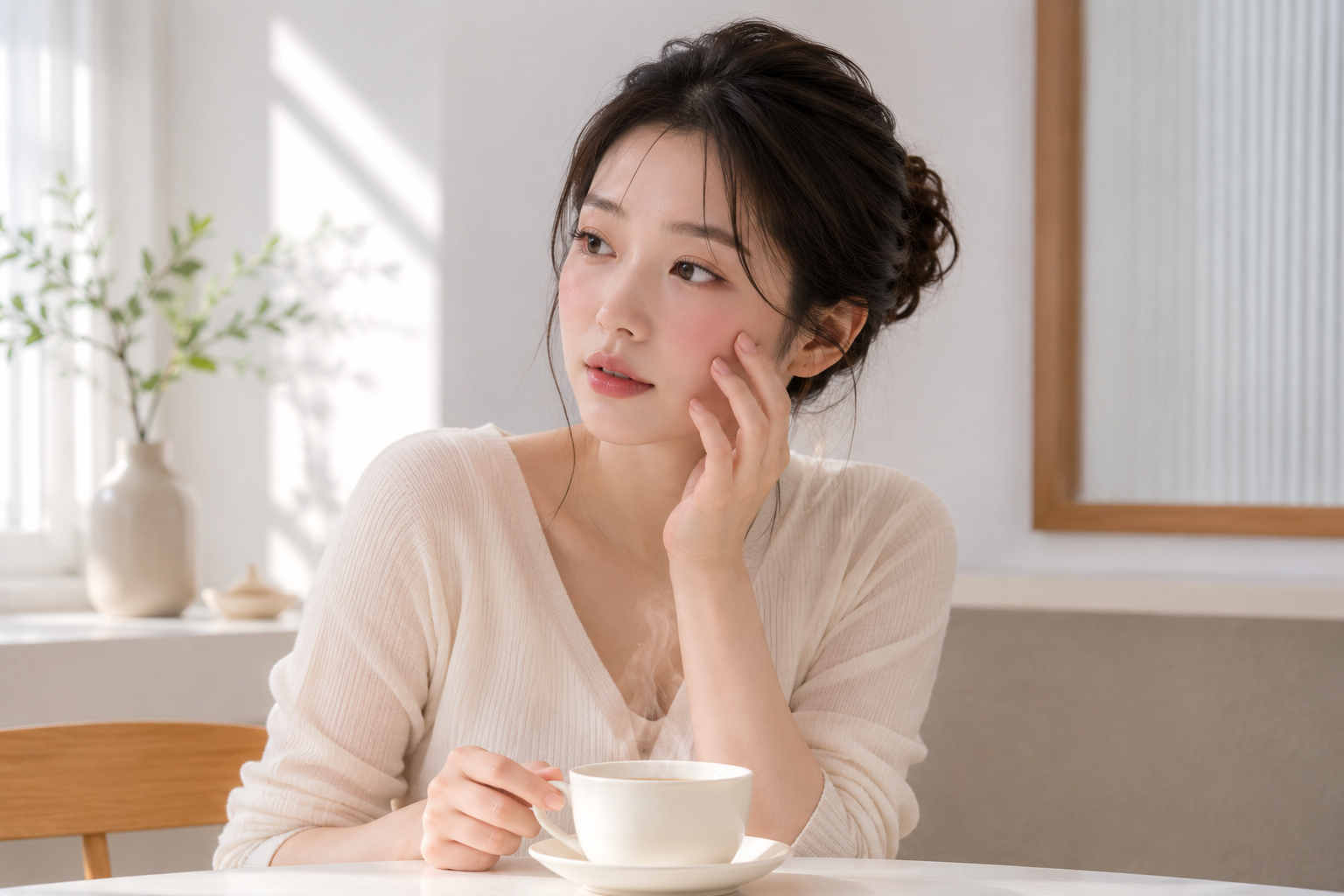 뜨거운커피를 마시면 얼굴이 붉어지는 이미지