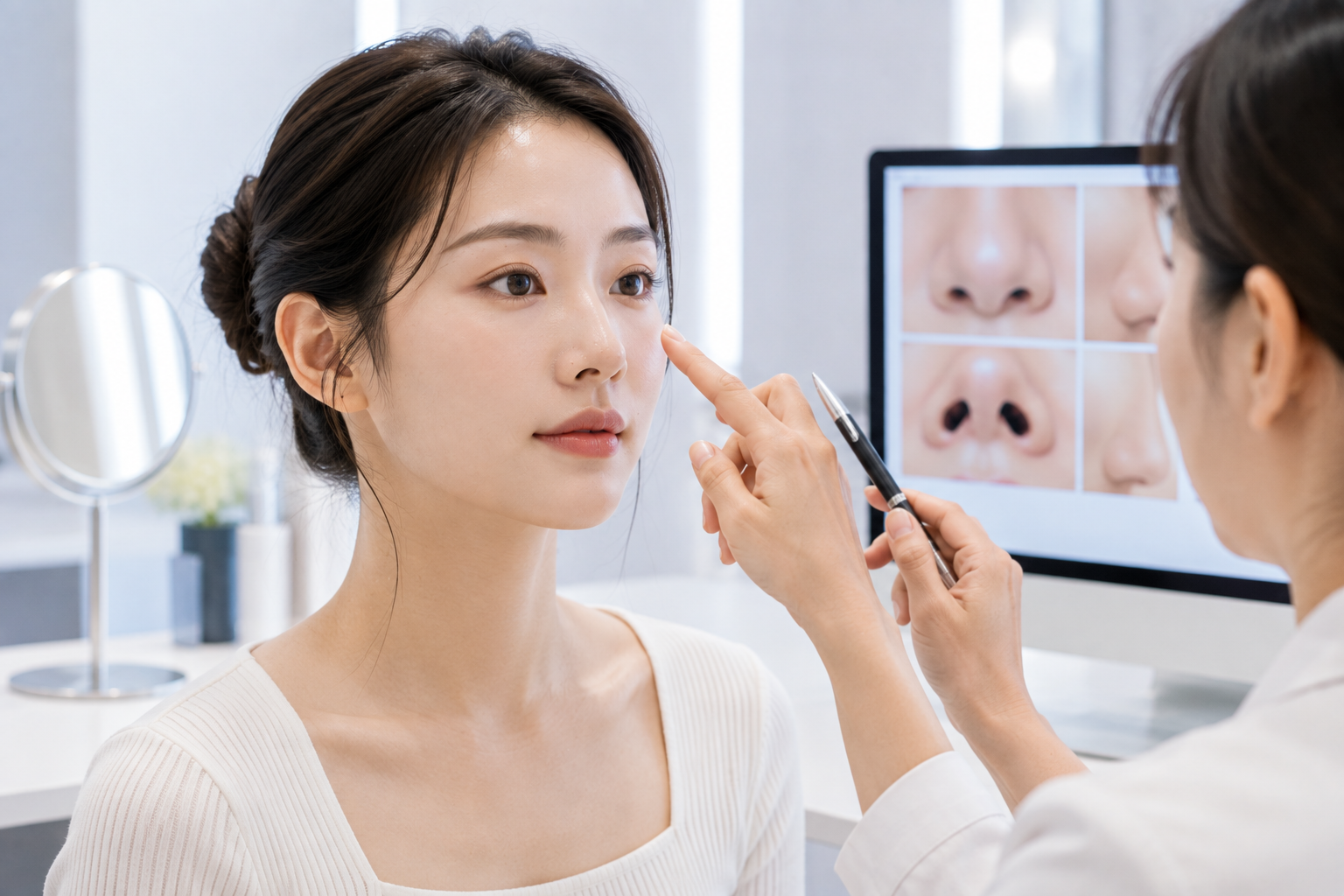 콧볼 축소에 대한 성형상담을 하는 모습