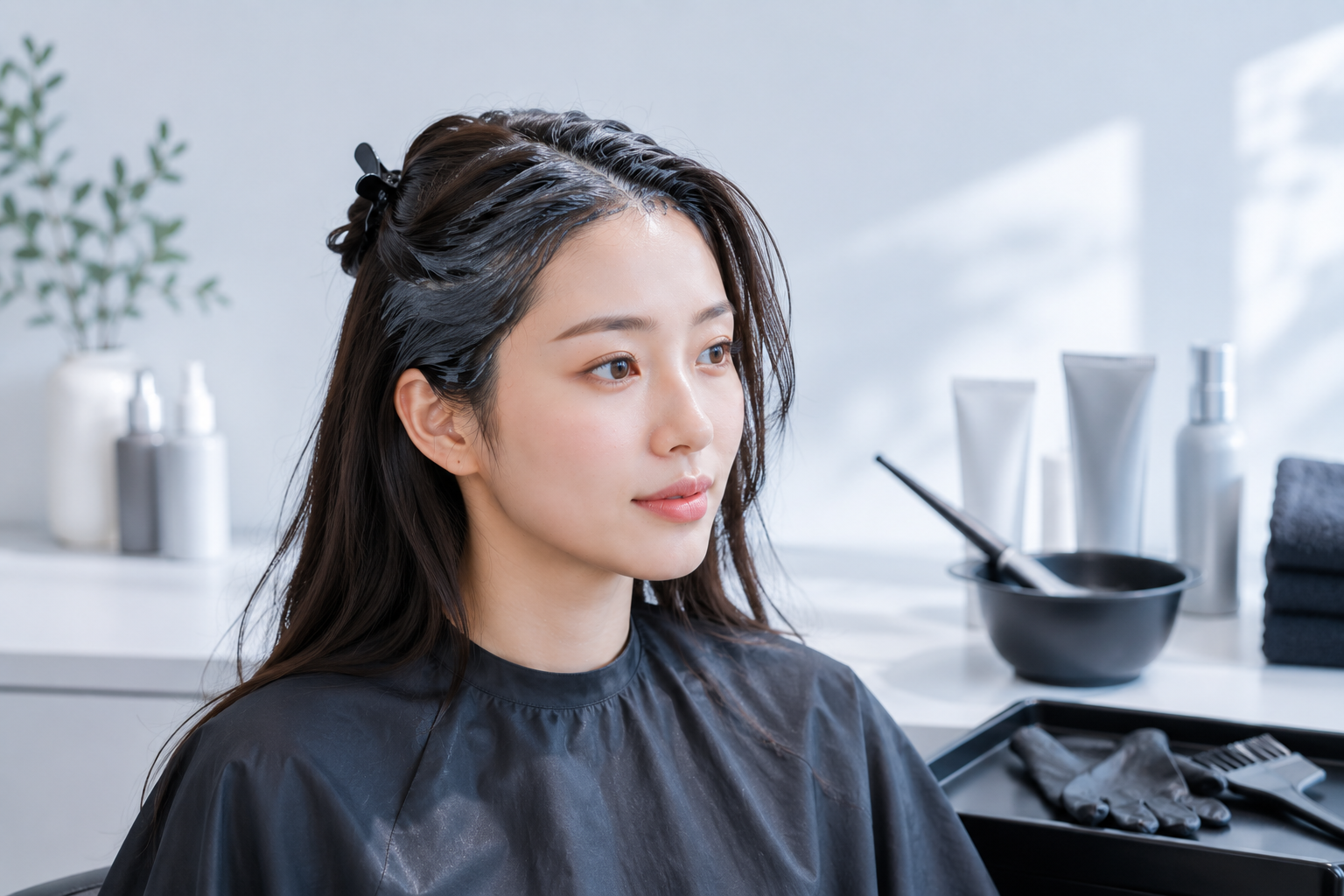 헤어에 염색을 하는 장면